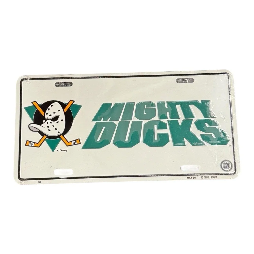 Mighty Ducks NHL Hockey Souvenir License Plate 1993‎ Walt Disney White